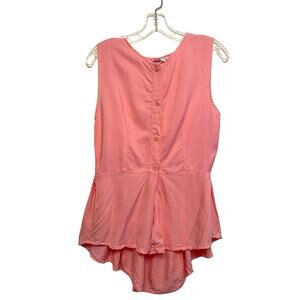 Vintage 1990s UFO Sleeveless Blouse Top Size Medium Pink Pleated Romantic Button